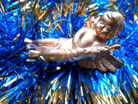  Christmas decoration angel on a blue backgroundの写真素材