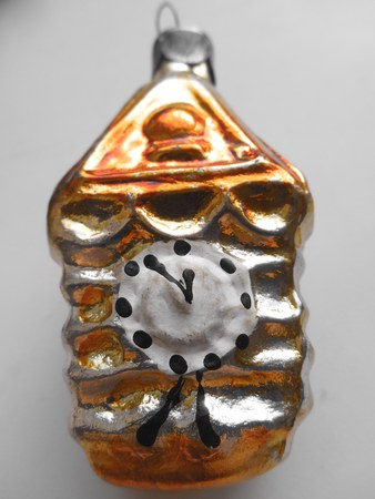 Christmas and New Year decoration clock on a white backgroundの写真素材
