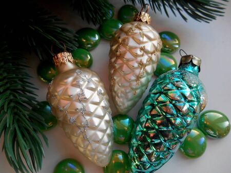 Christmas decoration pine conesの写真素材