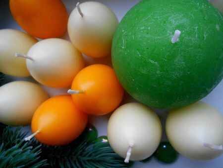 Christmas decoration candles and firの写真素材