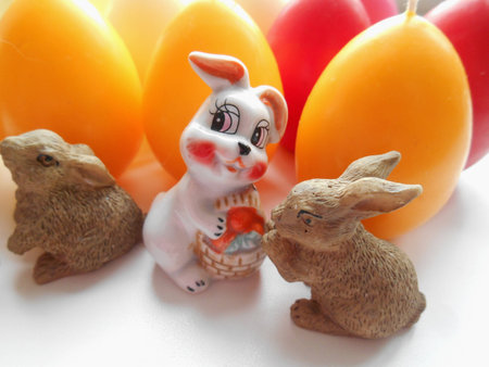  Rabbits on the background candle eggsの写真素材