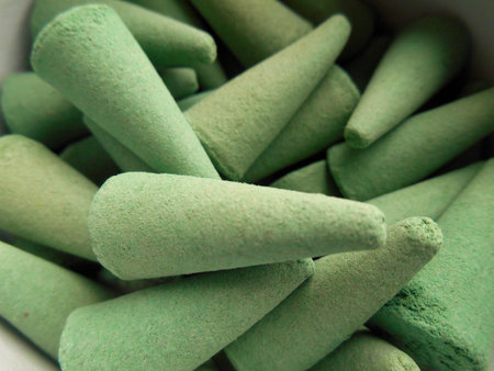  Green incense in the form of pyramidsの写真素材