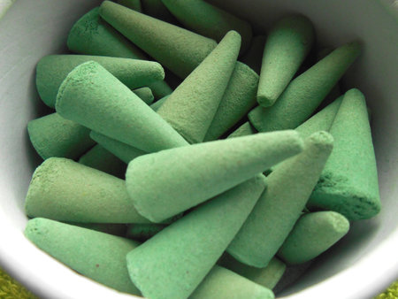  Green incense in the form of pyramidsの写真素材