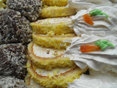 Set of cream cakes backgroundの写真素材