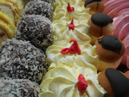 Set of cream cakes backgroundの写真素材