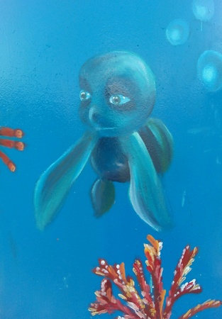 Drawing sea animal blue backgroundの素材