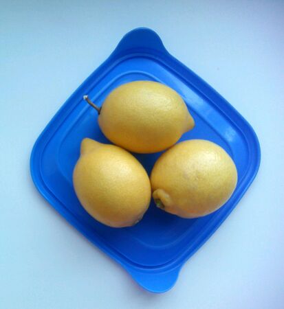 Lemons on a blue and white の素材