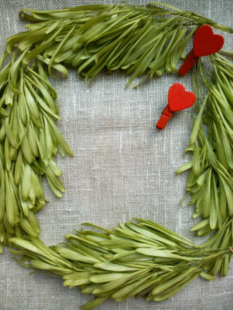 Green frame red hearts natural 