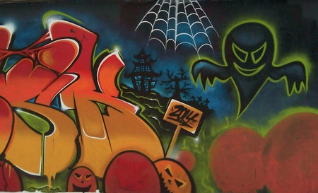 Halloween graffiti on the wallの素材