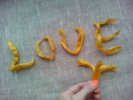 Yellow love text on a natural backgroundの素材