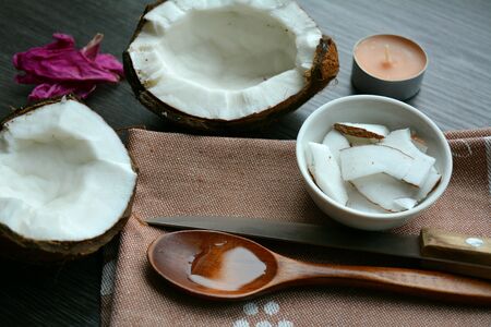 Coconut handmade ingredient on a gray wood table backgroundの素材