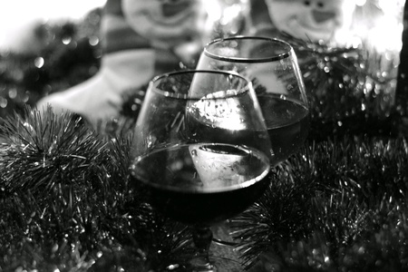 Christmas time wine glasses black and whiteの素材