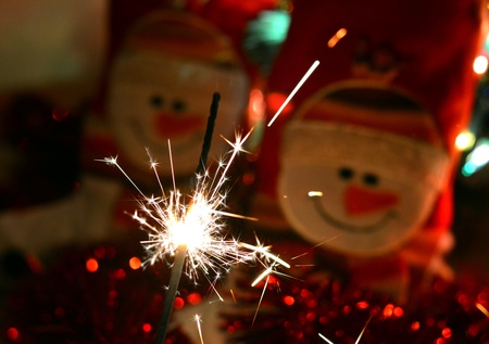 Christmas time bengal light and gift snowmanの素材