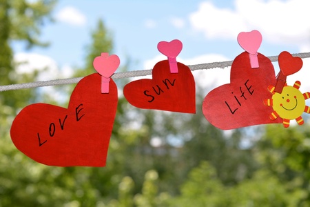 Red hearts love life green and blue backgroundの素材