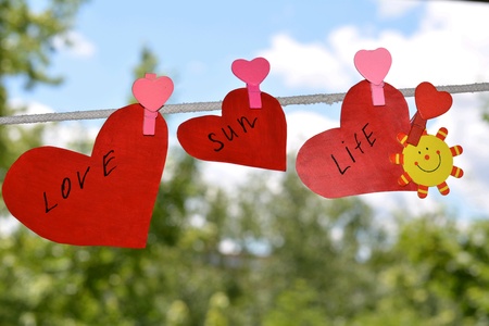 Red hearts love life green and blue backgroundの素材