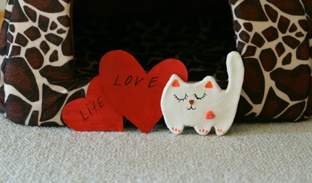 Red heart love life and cat decor beautiful backgroundの素材