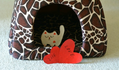 Red heart love life and cat decor beautiful backgroundの素材
