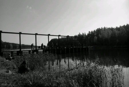 Lake view landscape and peopleの素材