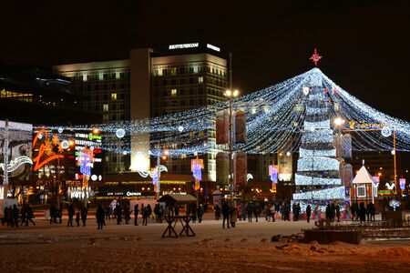 Christmas and New year tree night cityscapeの素材