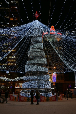 Christmas and New year tree night cityscapeの素材