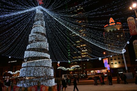 Christmas and New year tree night cityscapeの素材