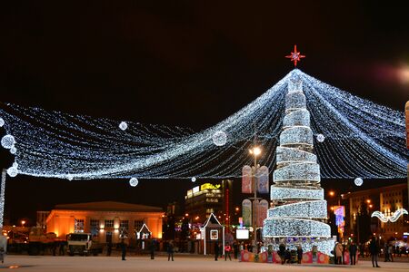 Christmas and New year tree night cityscapeの素材