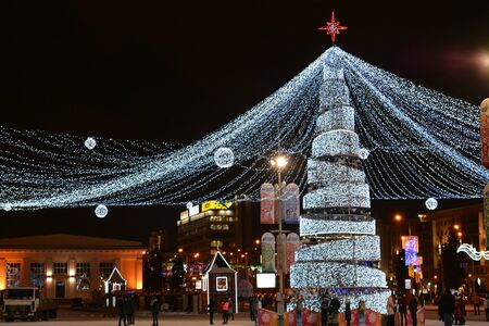 Christmas and New year tree night cityscapeの素材