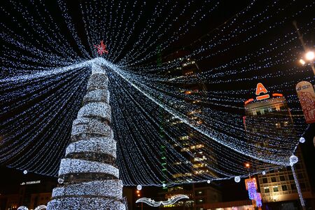 Christmas and New year tree texture night city backgroundの素材