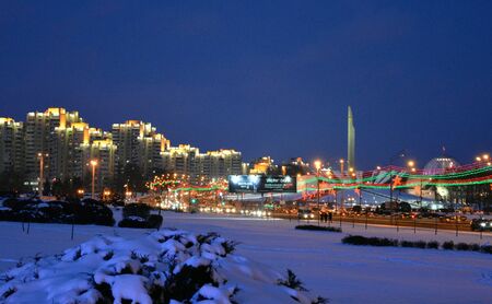 New year cityscape Minsk night backgroundの素材