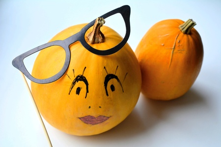 Pumpkin face Halloween costume white backgroundの素材