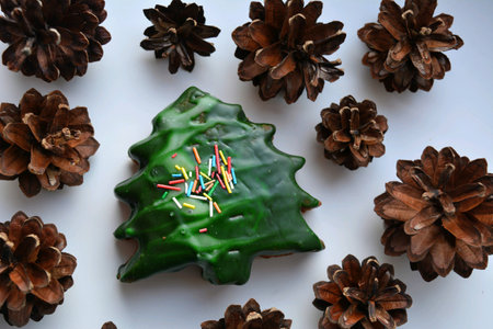 Christmas and New year gingerbread and cones on a white background