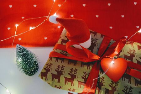 Christmas and New year decorations and gift holiday background