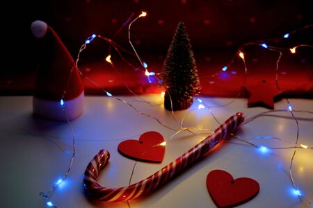 Christmas and New year decorations and light holiday backgroundの素材