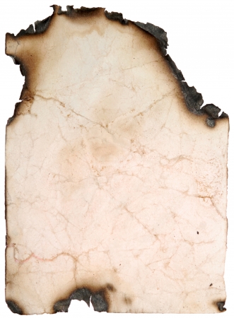 vintage old paper page with burnt edges on a whiteの写真素材