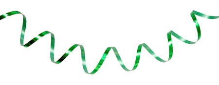 green gift ribbon isolated on white backgroundの写真素材