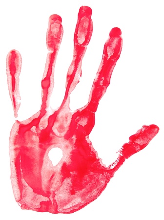 red hand print on a whiteの写真素材