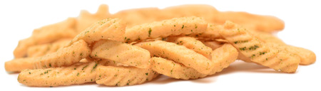 potato chips isolated on white backgroundの写真素材