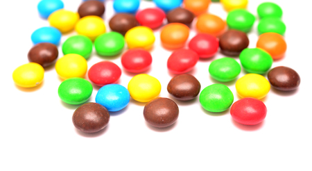 Multicolored candy on white backgroundの写真素材