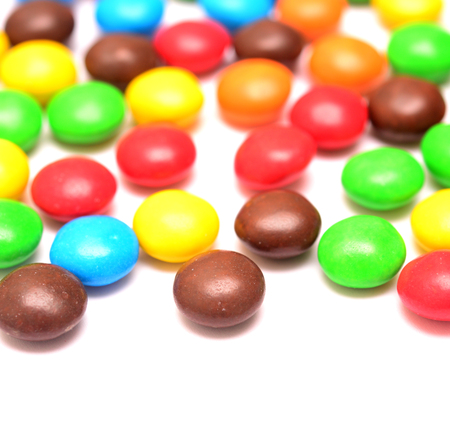 Multicolored candy on white backgroundの写真素材