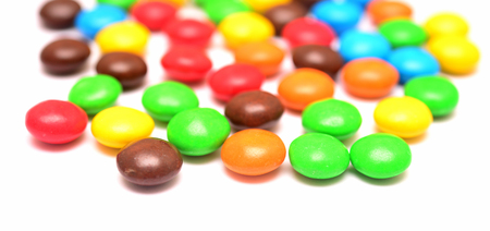 Multicolored candy on white backgroundの写真素材