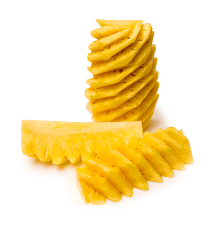 Peeled pineapple on a white backgroundの写真素材