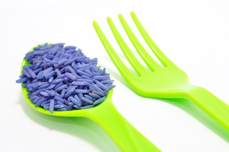 This is Rice in Spoon.in isolated shotの写真素材