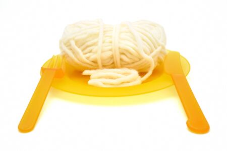 This is Yarn in dish,taken in isolated shotの写真素材