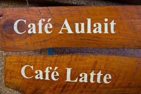 wooden cafe sing , backgroundの写真素材