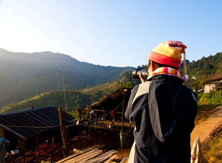 Women were photographed on the high mountains of Chiang Mai, Thailand 