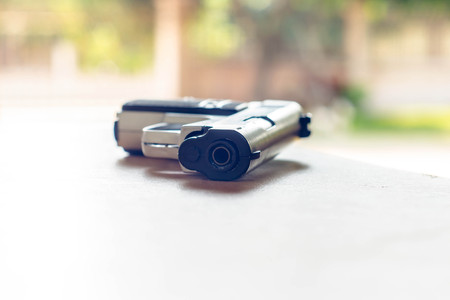 Closed up and  Focus on the end of gunの写真素材