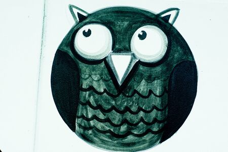 Black and white owl painting for backgroundの写真素材