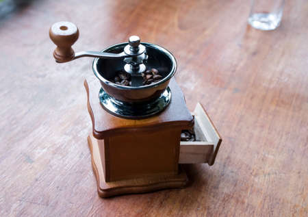 Top View of Coffee Bean Grinder on a tableの写真素材