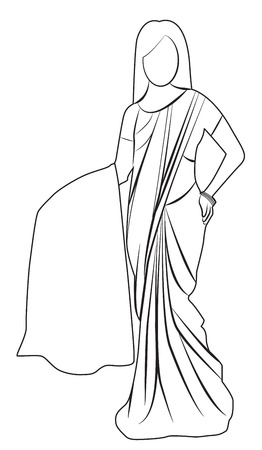 Saree outline illustration isolatedのイラスト素材