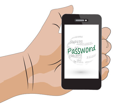 Hand holding a smartphone in concept password isolatedのイラスト素材
